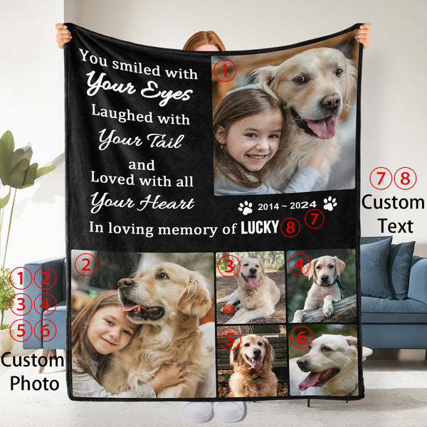 Custom Personalized Bereaved Dog Memorial Blanket with Text Image, 6 Photos