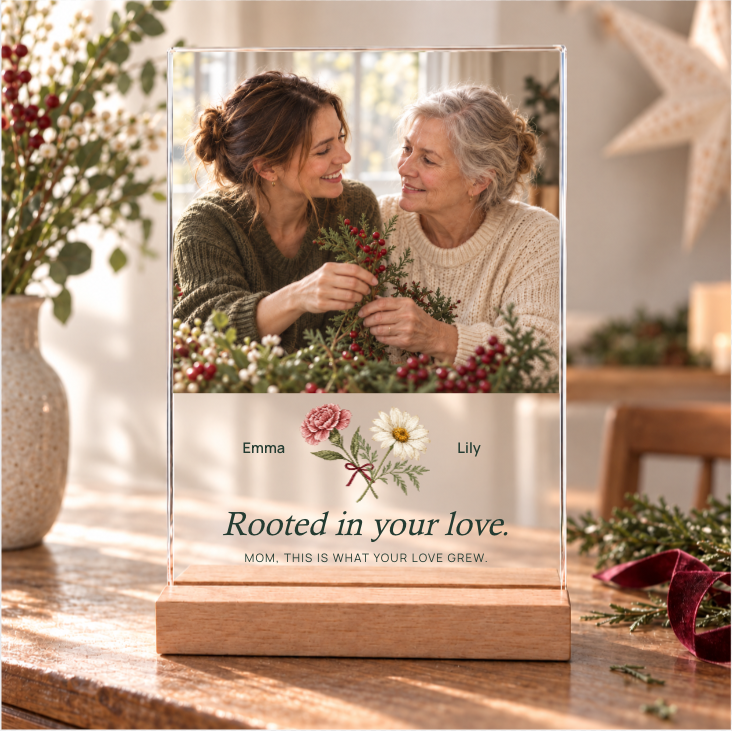 Personalized Acrylic Photo Plaque for Mom — For the woman who watered all of it. personalized photo keepsake for mom, custom photo gift, memorial gift, anniversary gift, made with your photo and name.