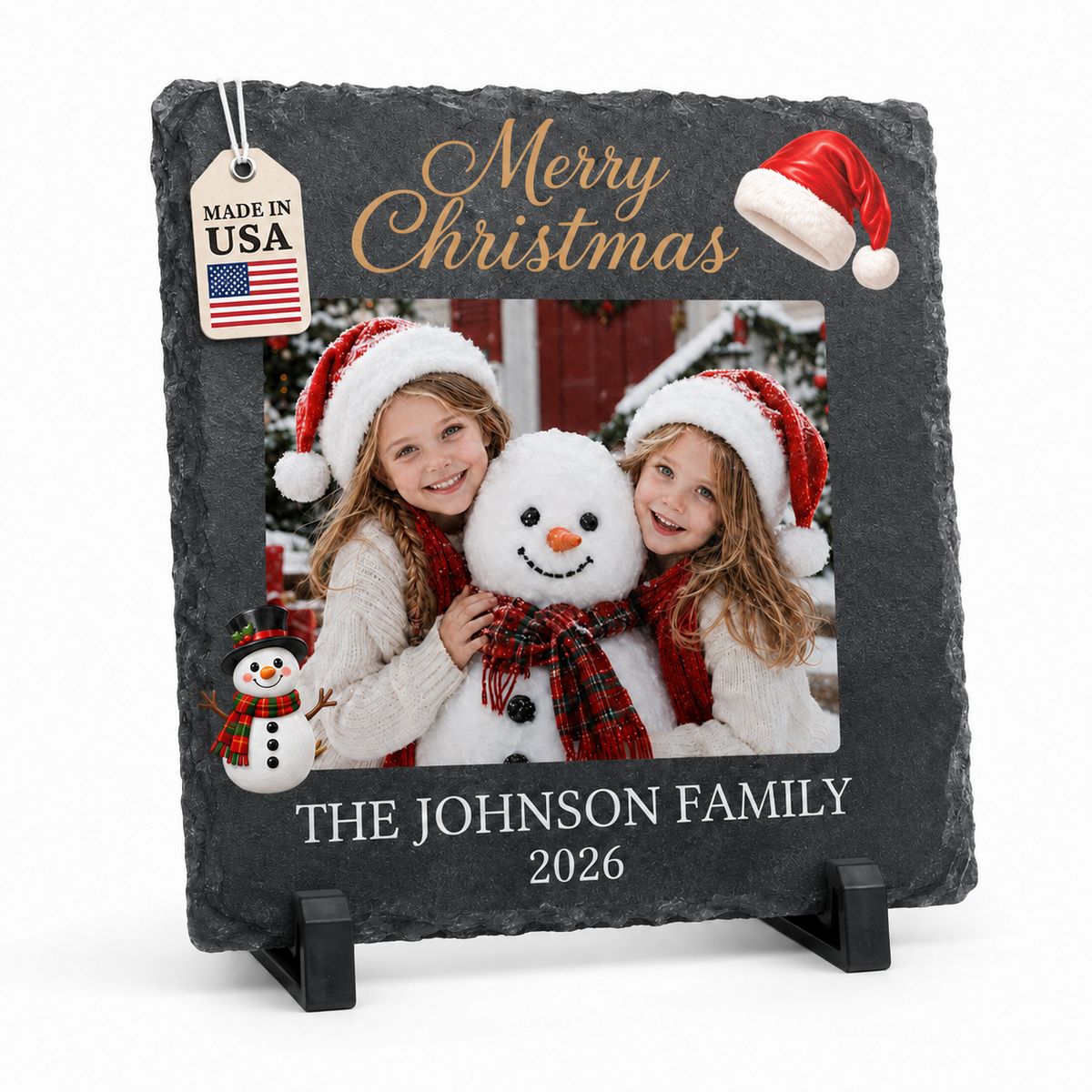 Custom round slate photo print in natural slate, round