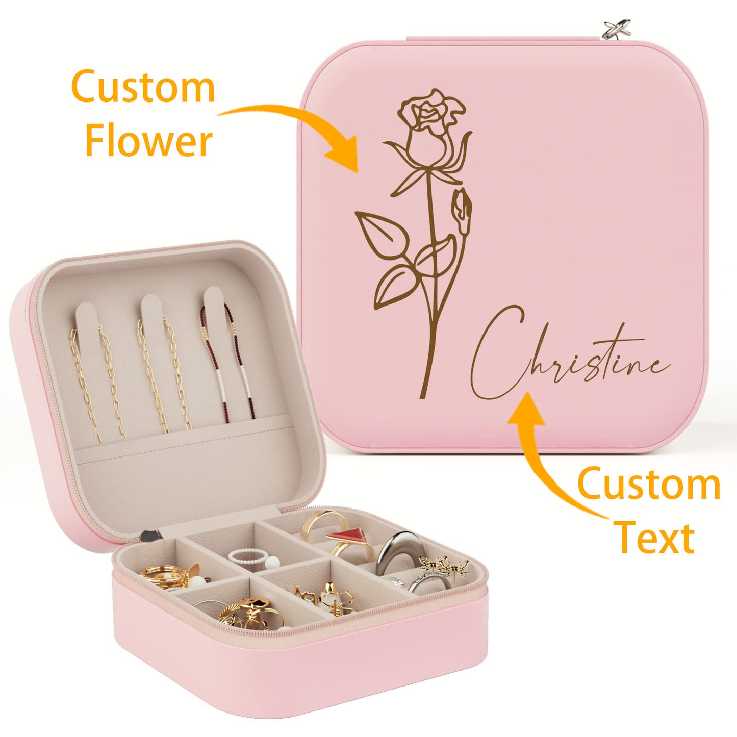 Custom Jewelry Box - Custom Name and Birthday Flowers
