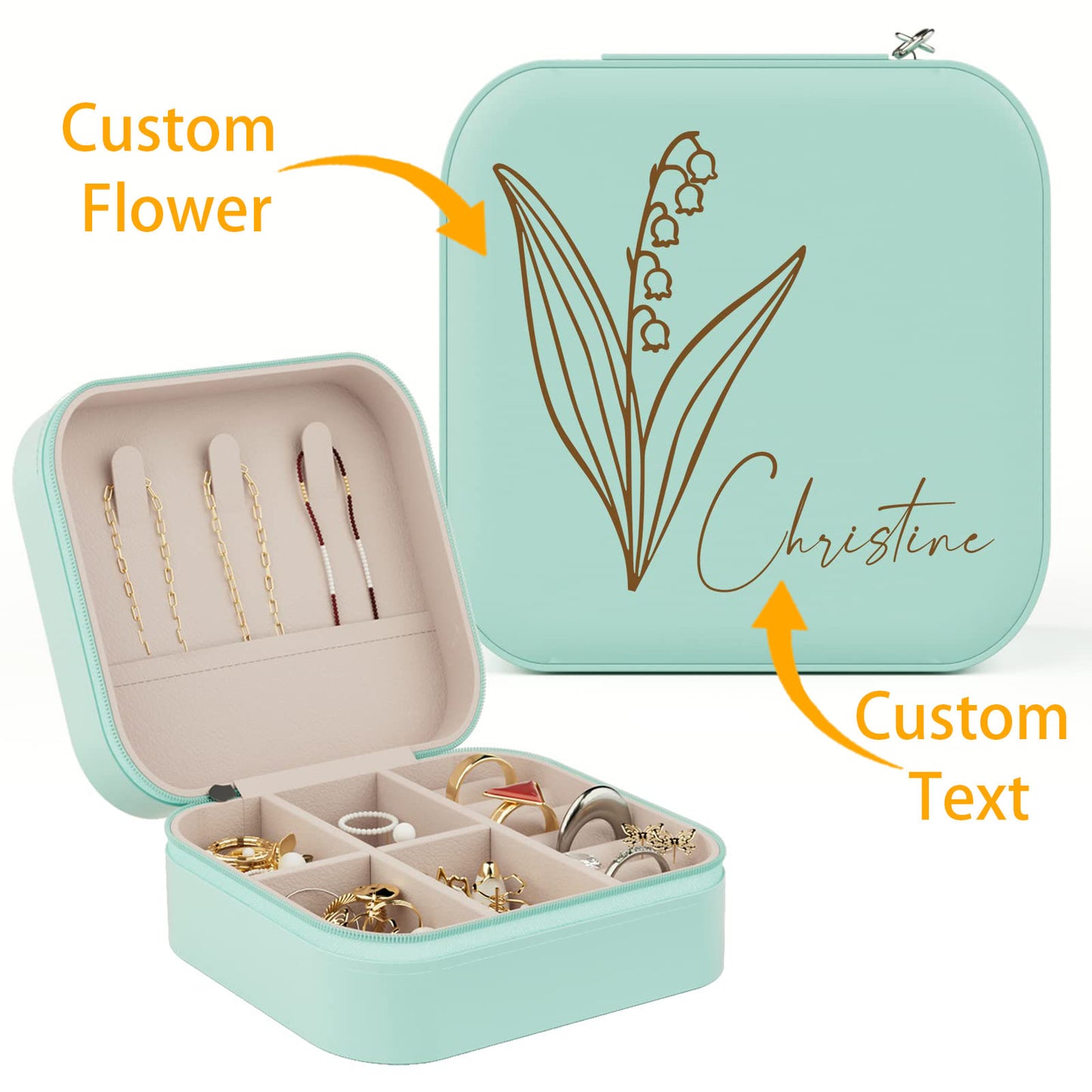 Custom Jewelry Box - Custom Name and Birthday Flowers
