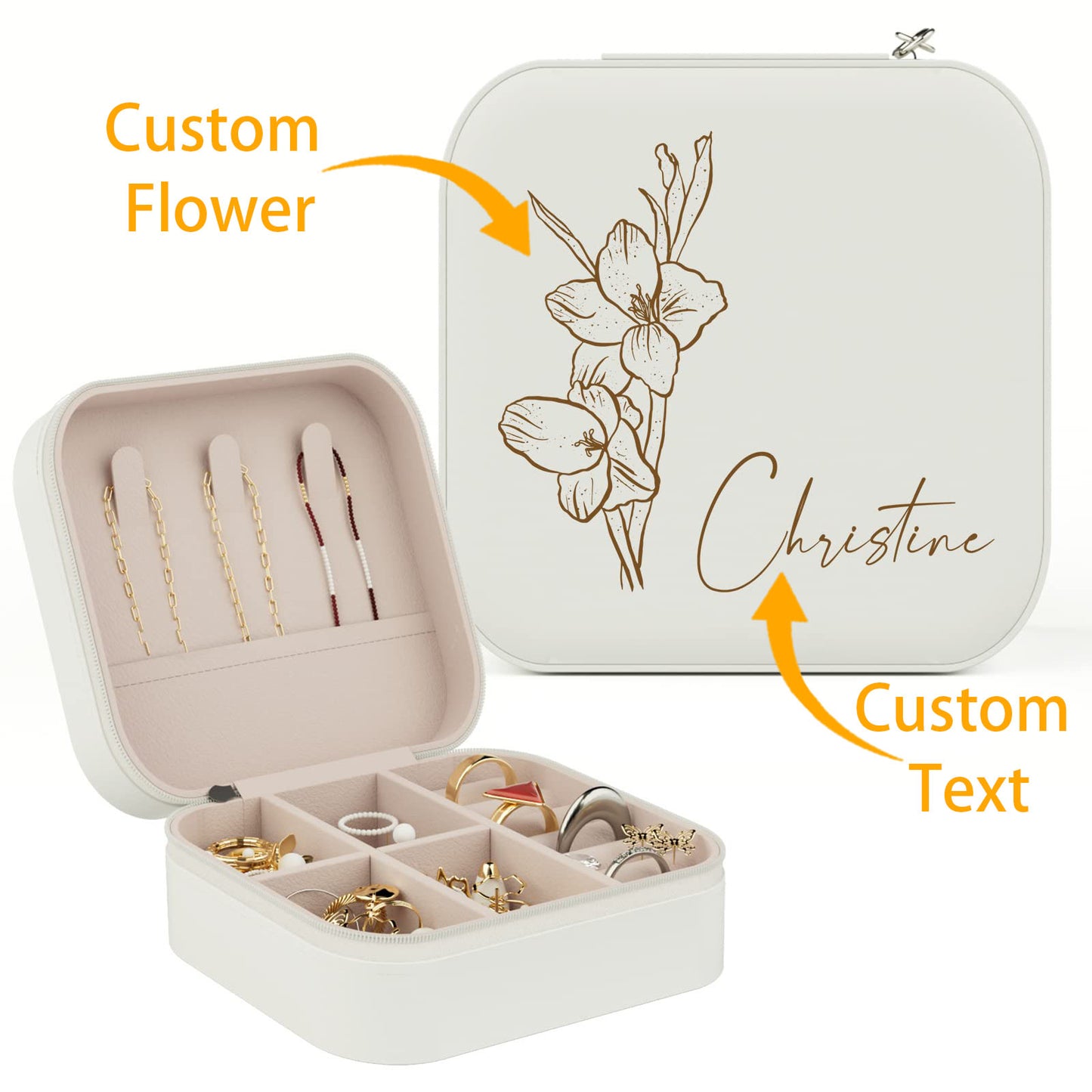 Custom Jewelry Box - Custom Name and Birthday Flowers