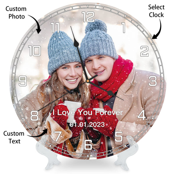 Custom Personalized Wall Clock with Photo Text, Silent No Time - Wood 10“12”14"16”