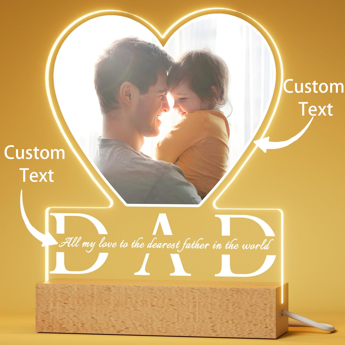 Father's Day Personalized Night Light with Photo and Text