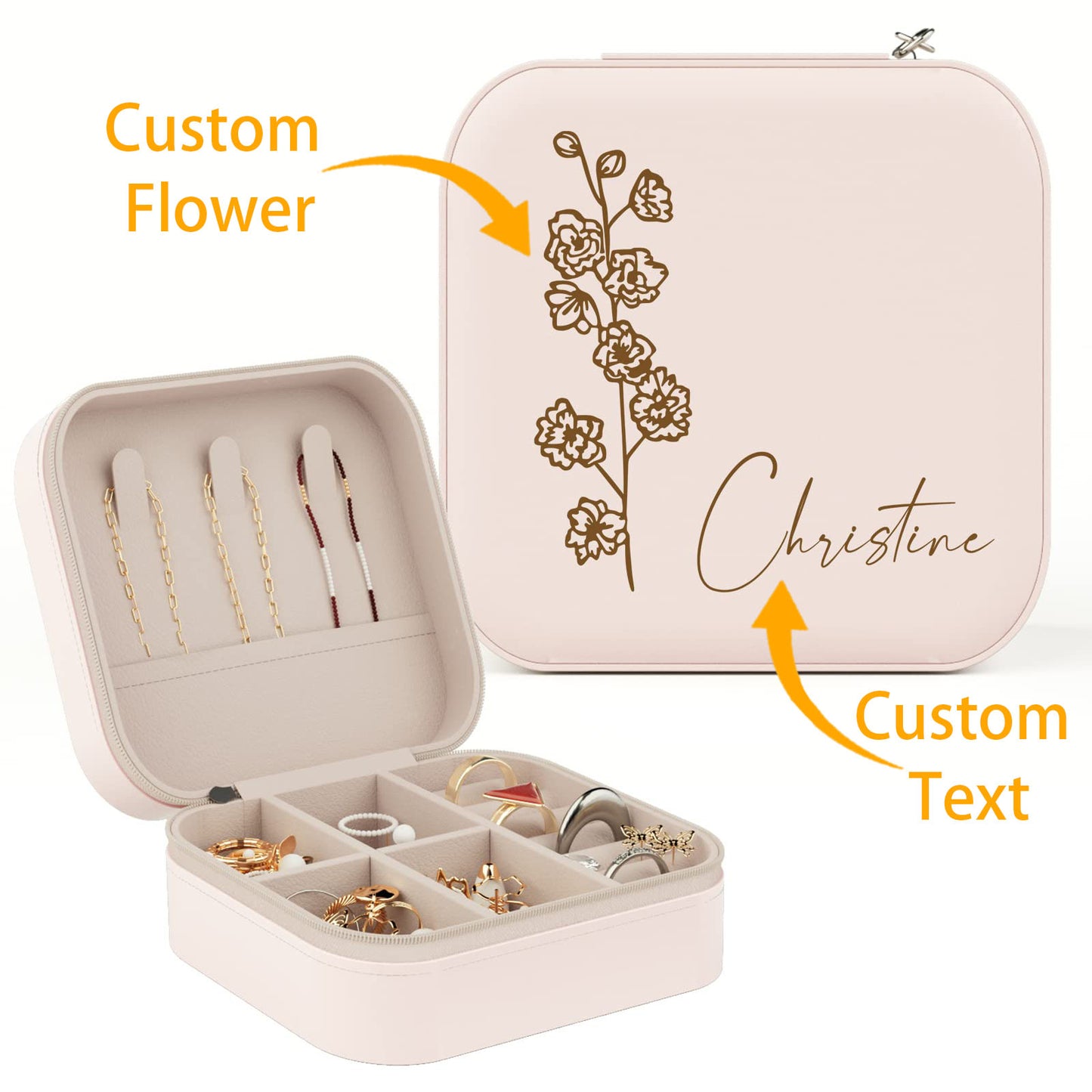 Custom Jewelry Box - Custom Name and Birthday Flowers