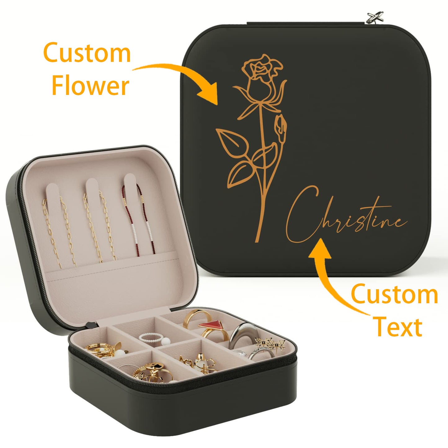 Custom Jewelry Box - Custom Name and Birthday Flowers