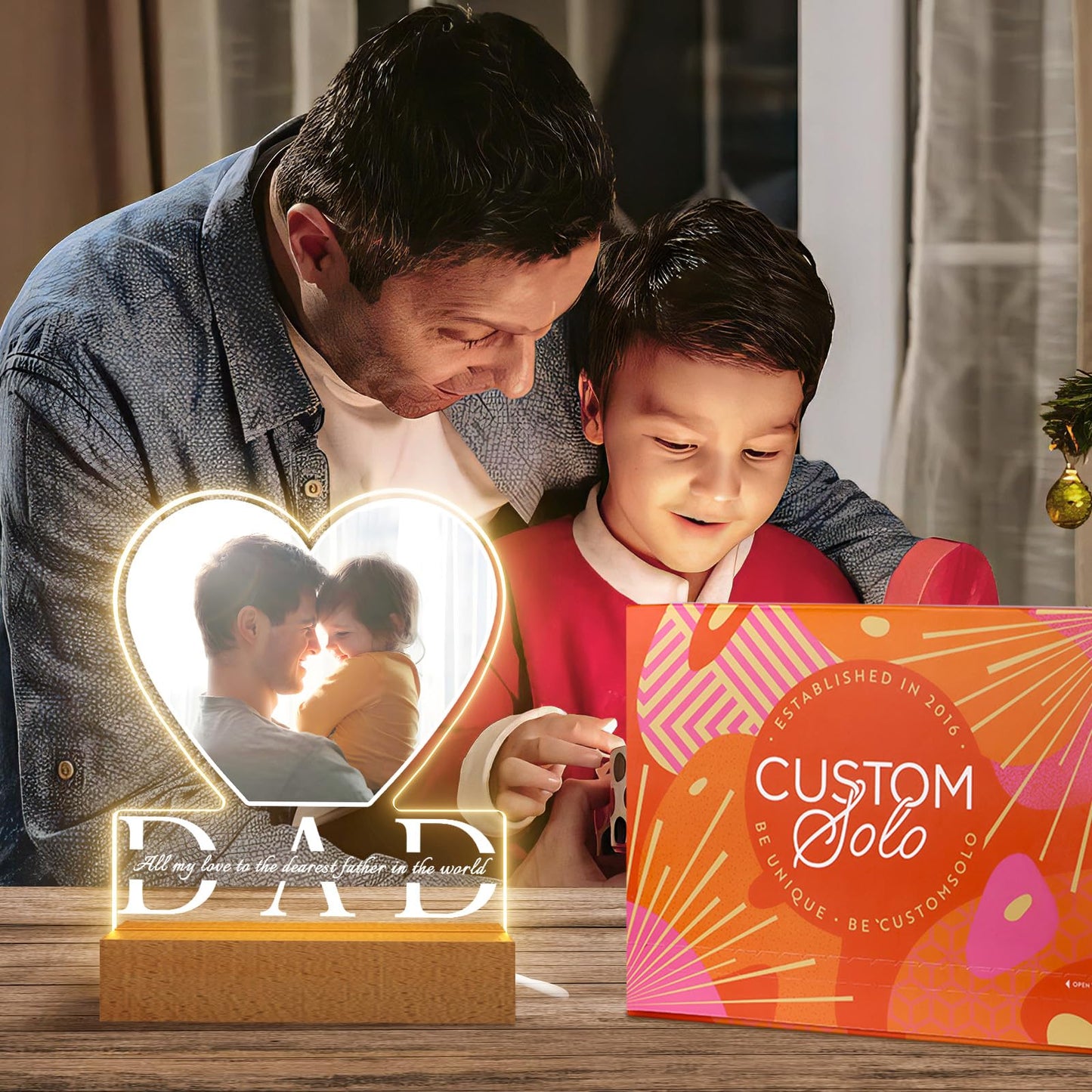 Father's Day Personalized Night Light with Photo and Text