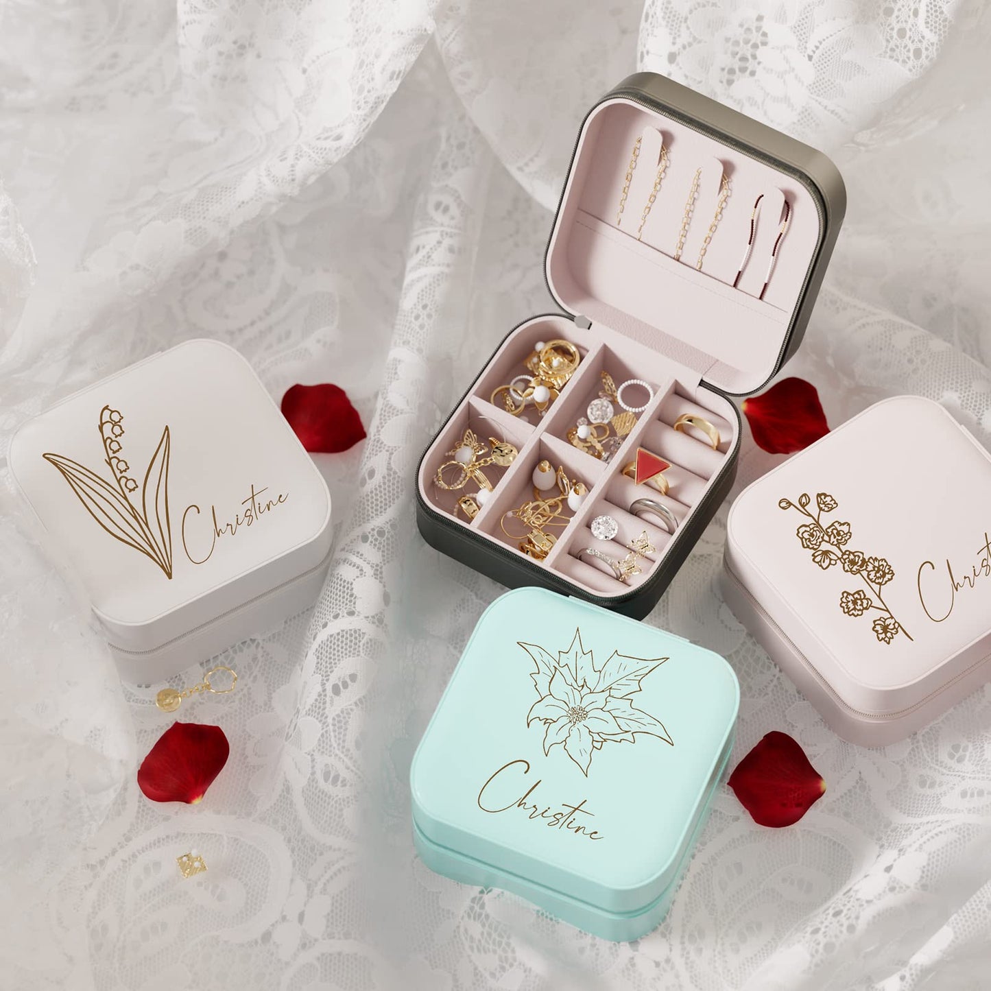 Custom Jewelry Box - Custom Name and Birthday Flowers