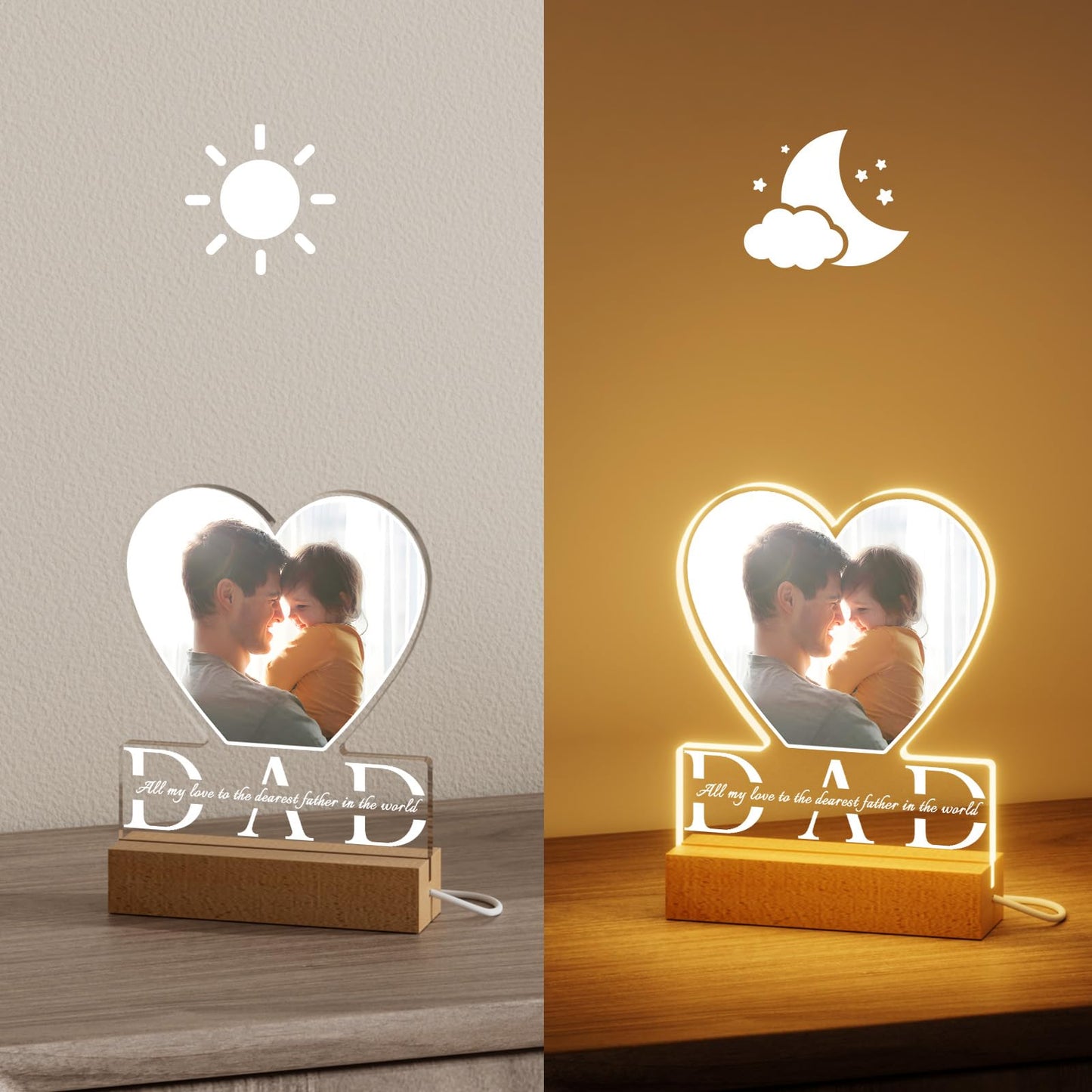 Father's Day Personalized Night Light with Photo and Text