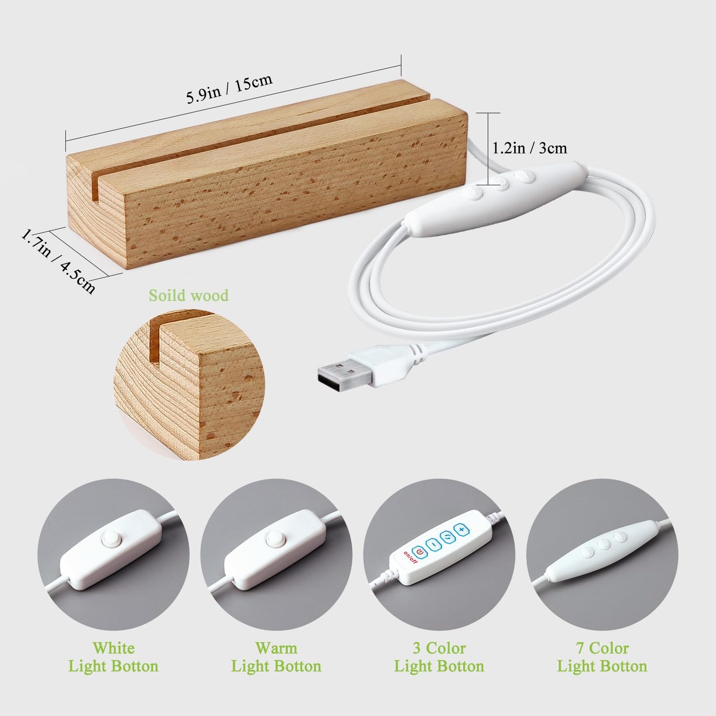 Wooden LED Rectangular Warm Night Light Base