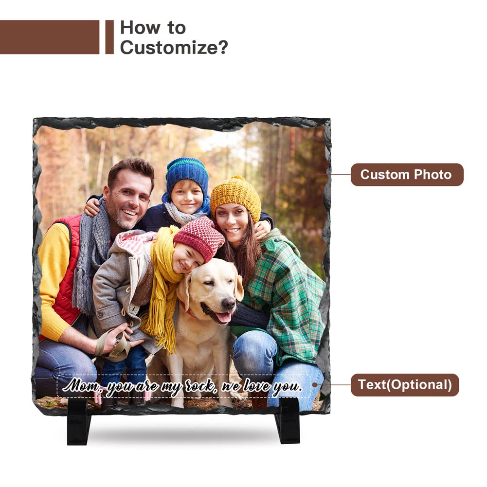 Custom Rock Slate Picture Frame - Image with Text