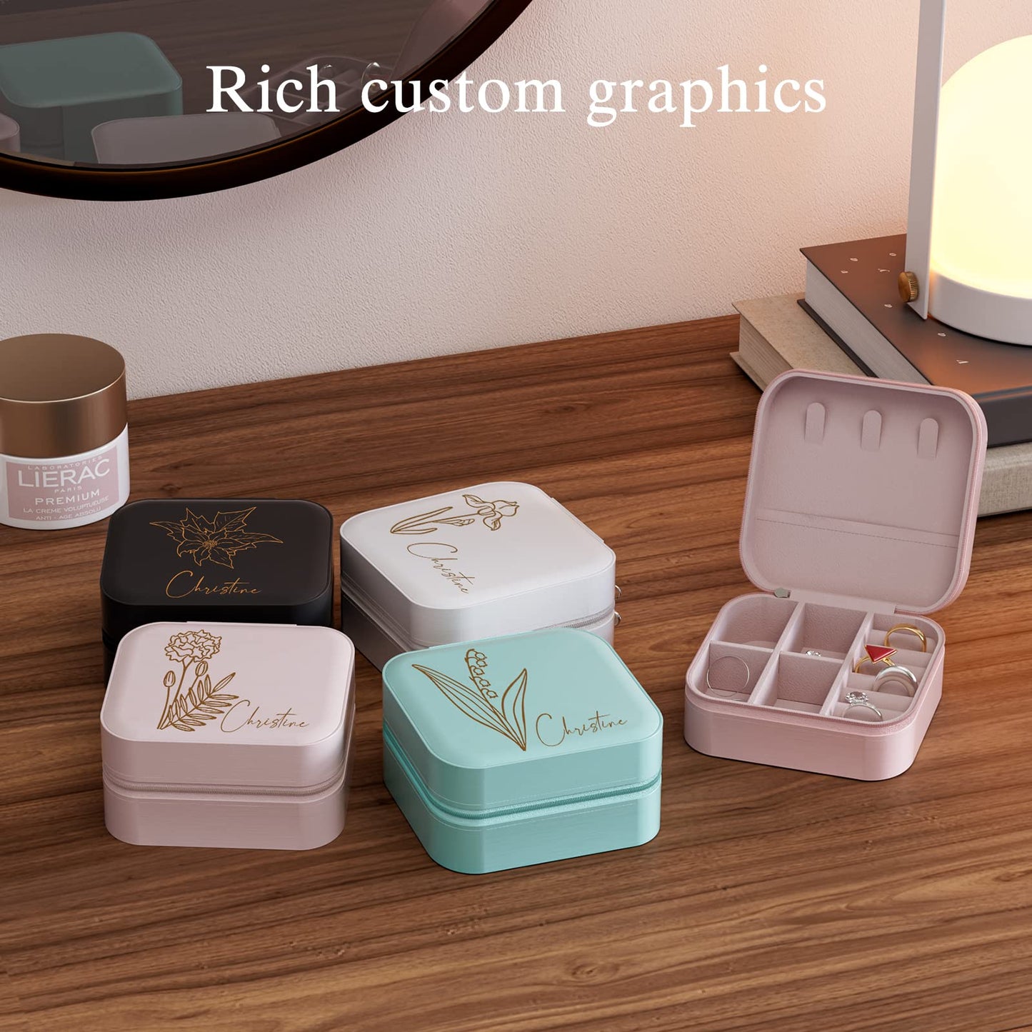 Custom Jewelry Box - Custom Name and Birthday Flowers