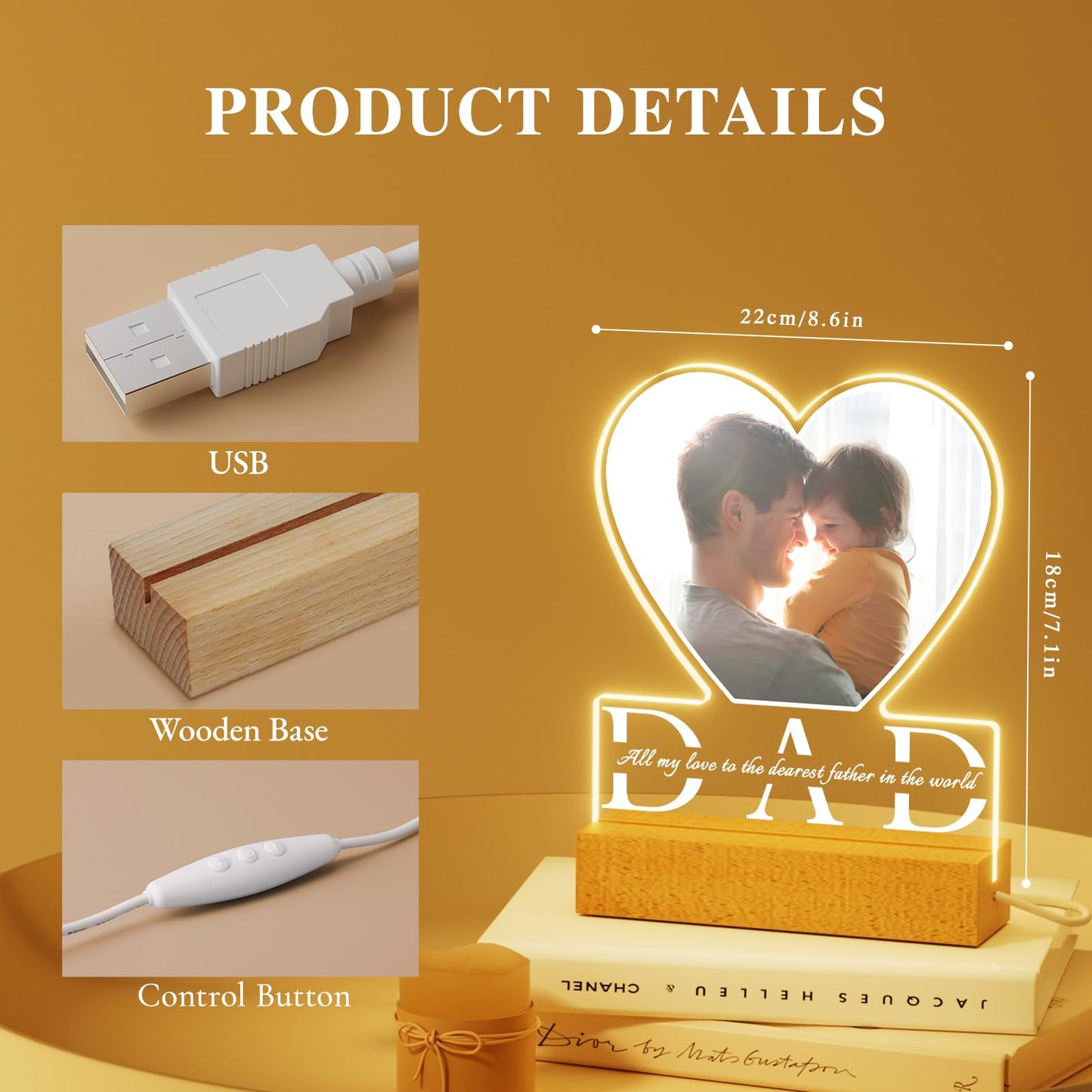 Father's Day Personalized Night Light with Photo and Text