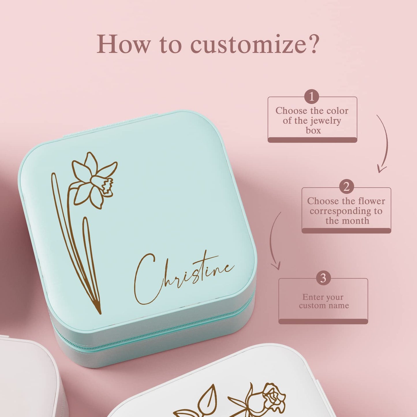 Custom Jewelry Box - Custom Name and Birthday Flowers