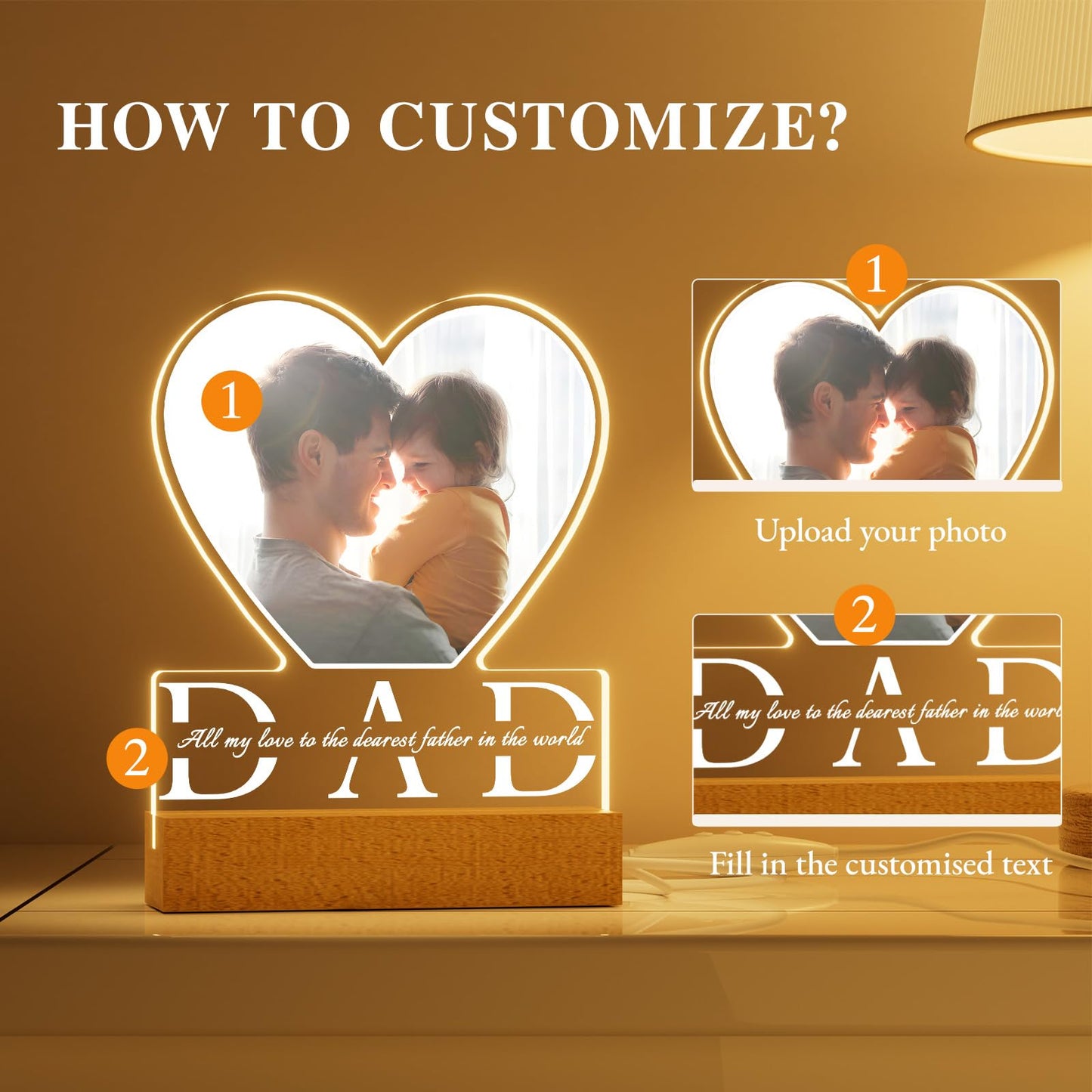 Father's Day Personalized Night Light with Photo and Text