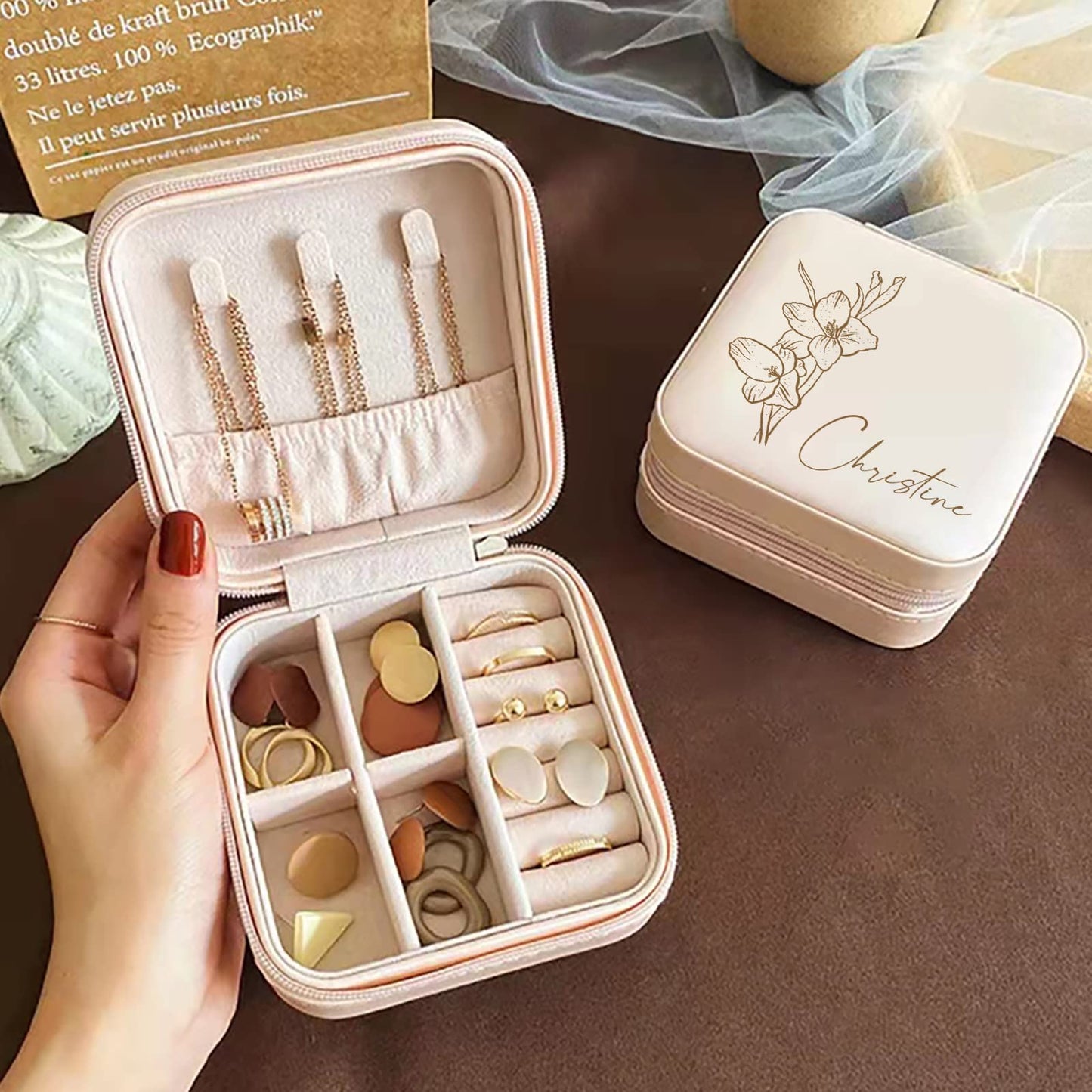 Custom Jewelry Box - Custom Name and Birthday Flowers