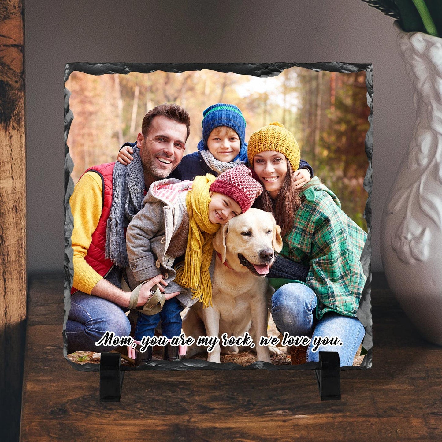 Custom Rock Slate Picture Frame - Image with Text