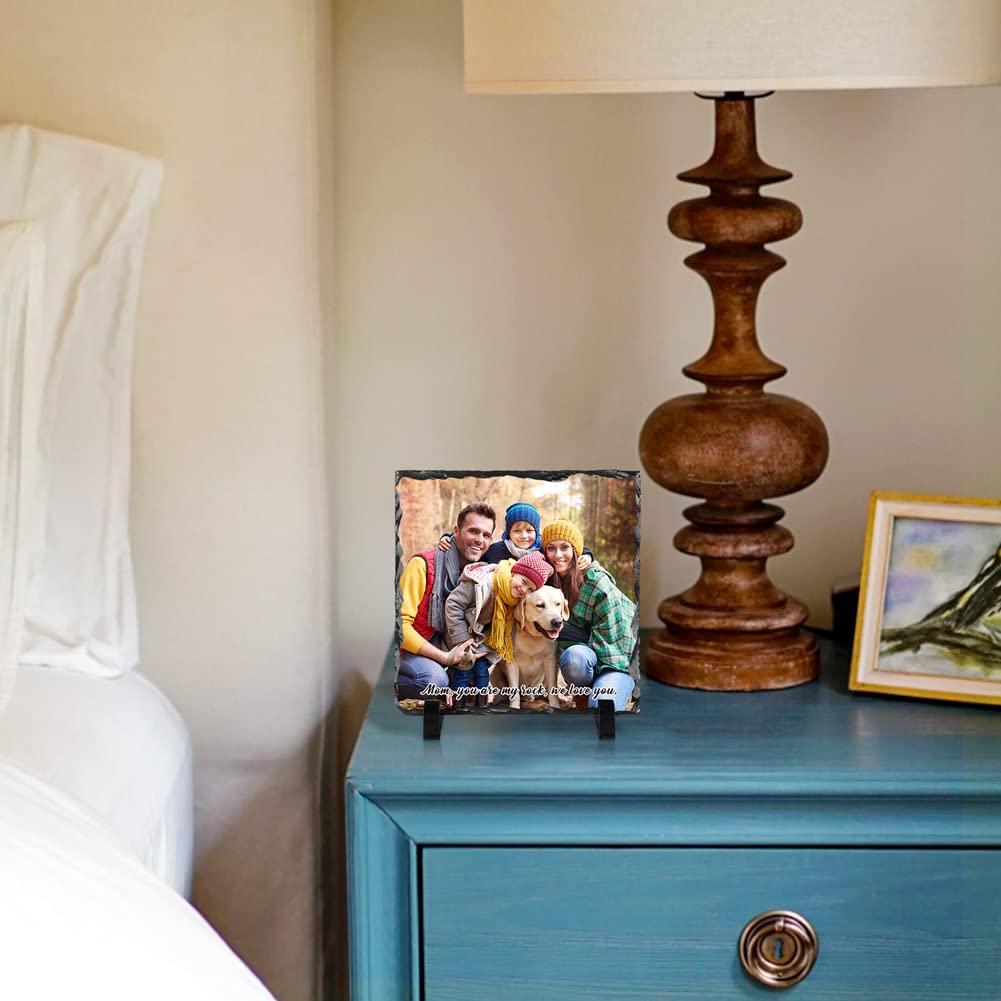 Custom Rock Slate Picture Frame - Image with Text