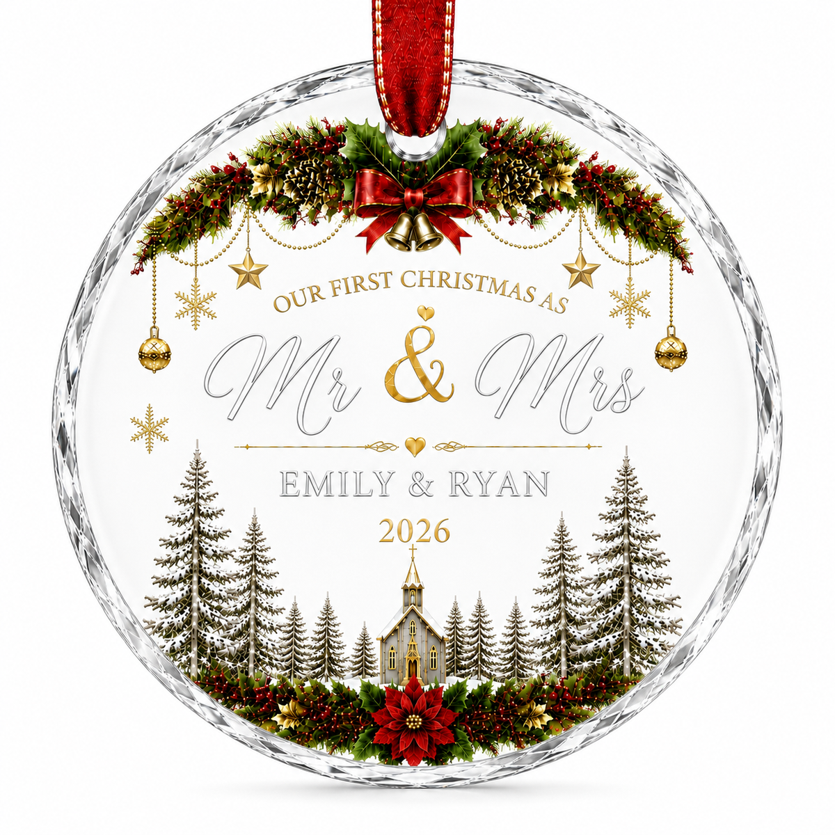 Custom crystal snowflake christmas ornament in polished glass, snowflake