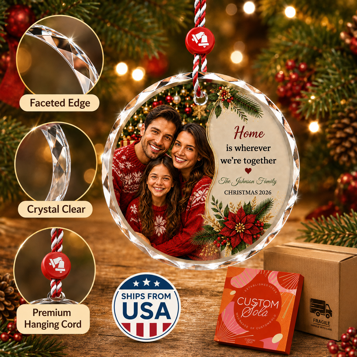 Custom crystal christmas ornament in polished glass