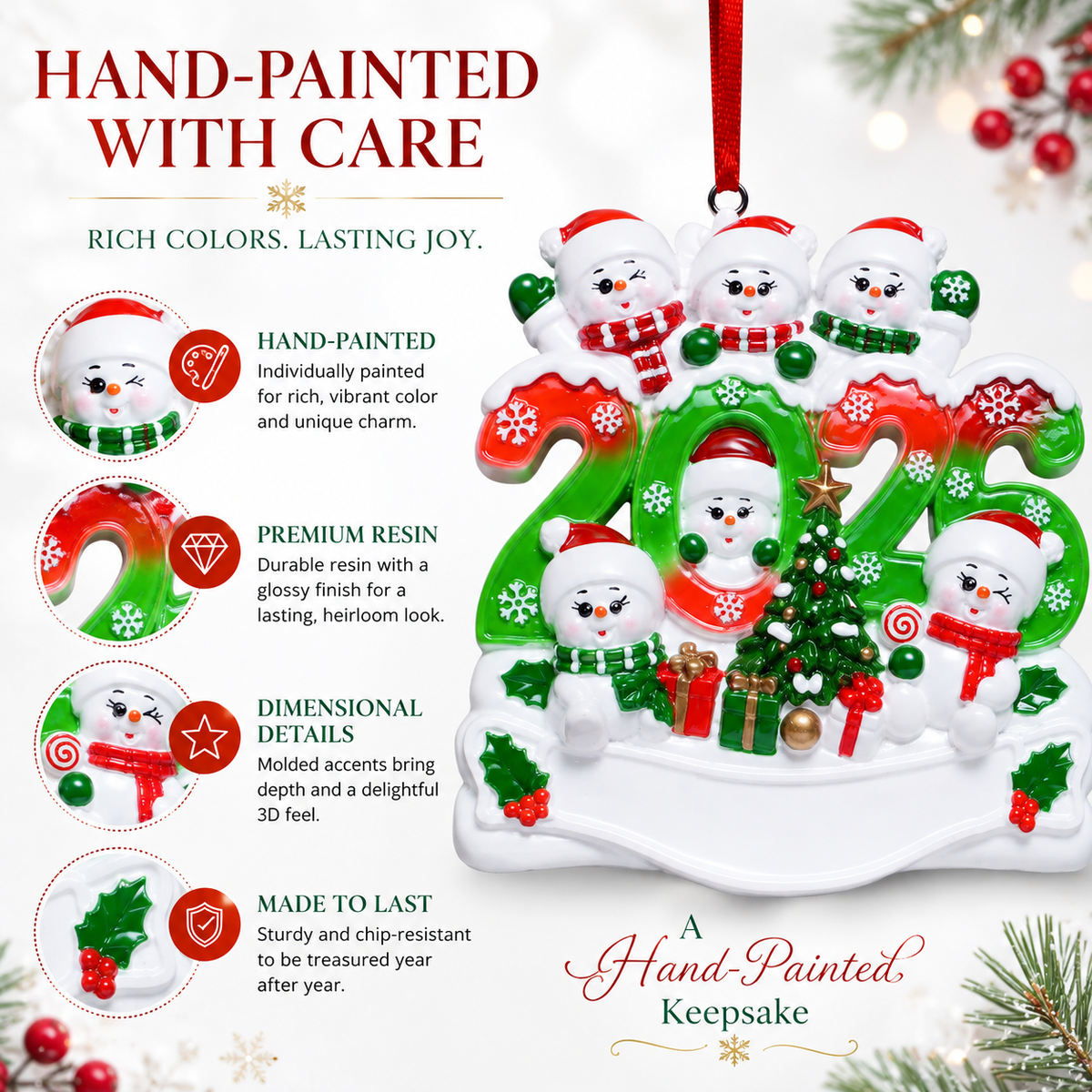 Custom resin christmas ornament in hand-painted resin