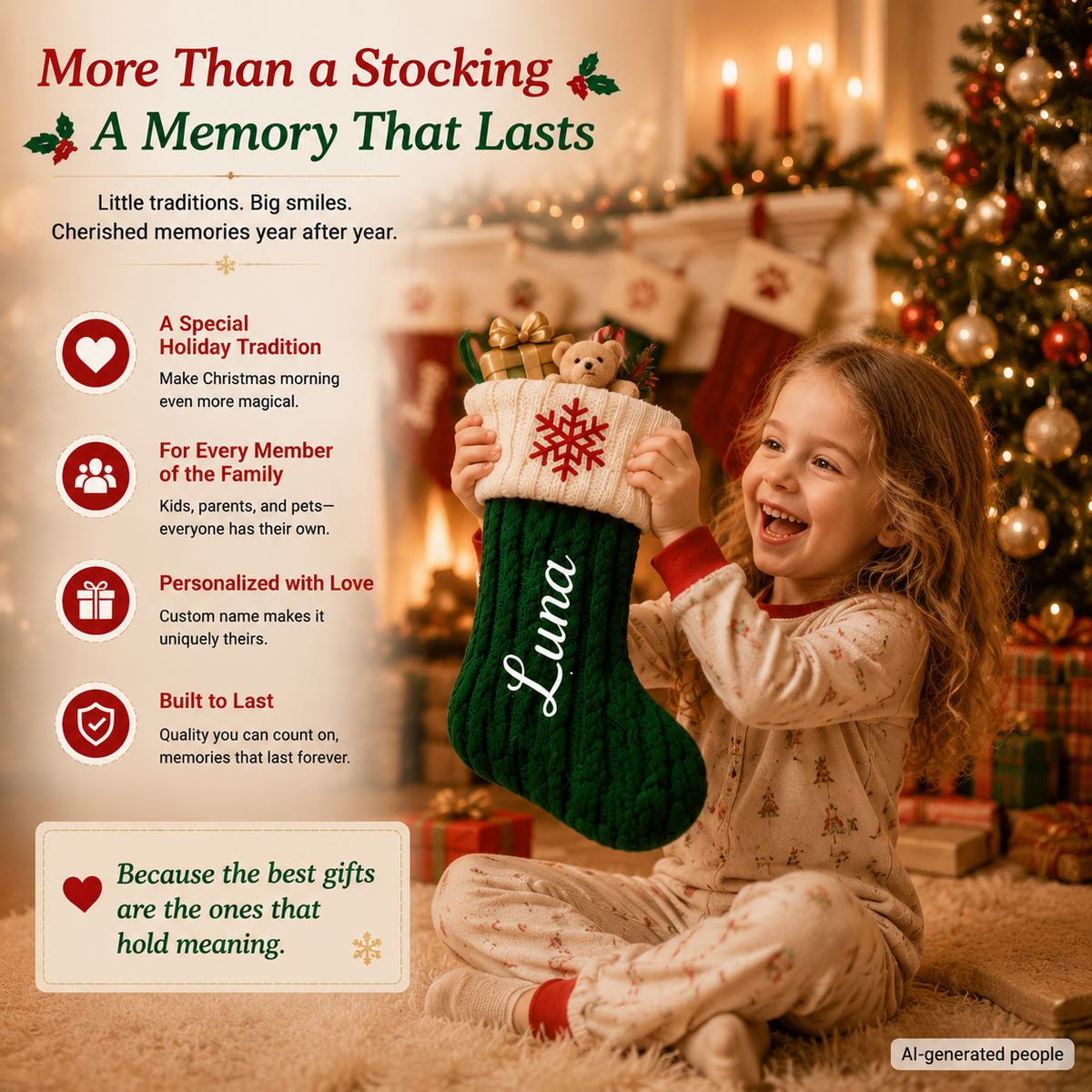 Custom christmas stocking in knitted fabric