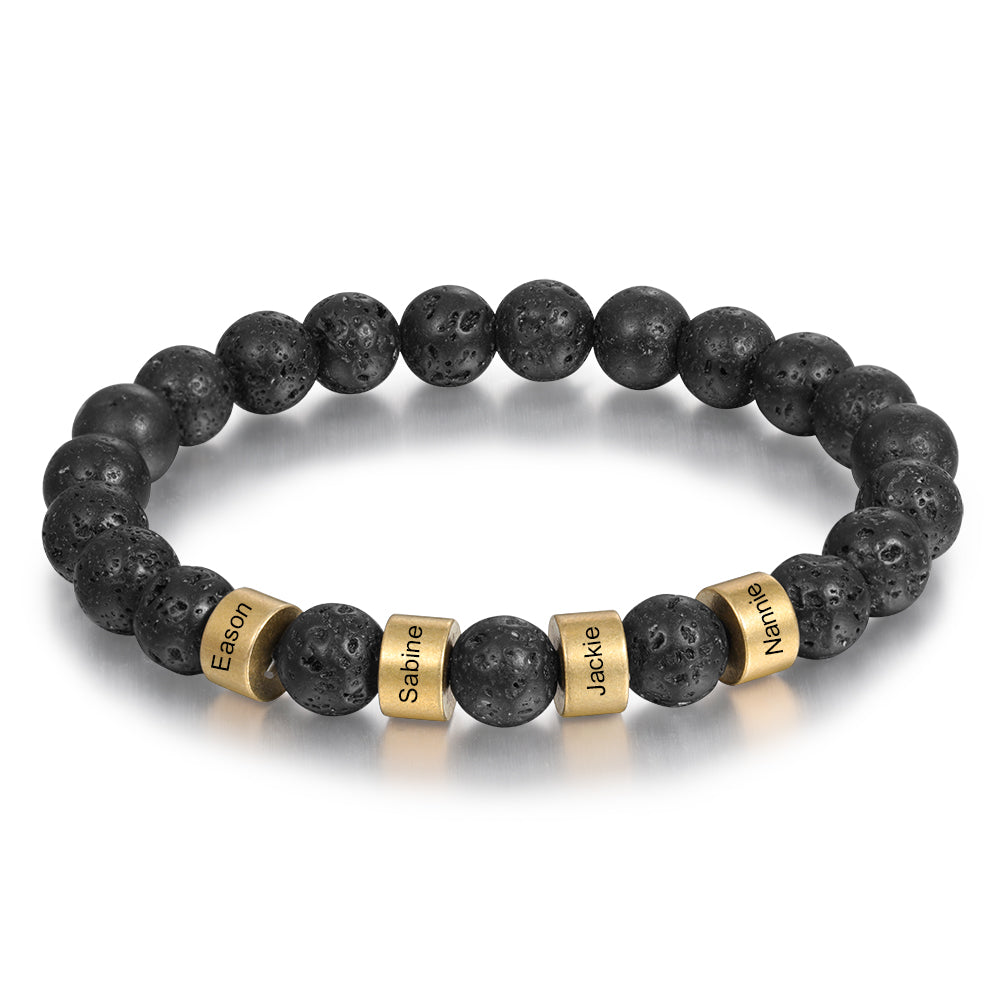 Black Lava Rock Beads Bracelets with 1-4 Customized Beads for Men