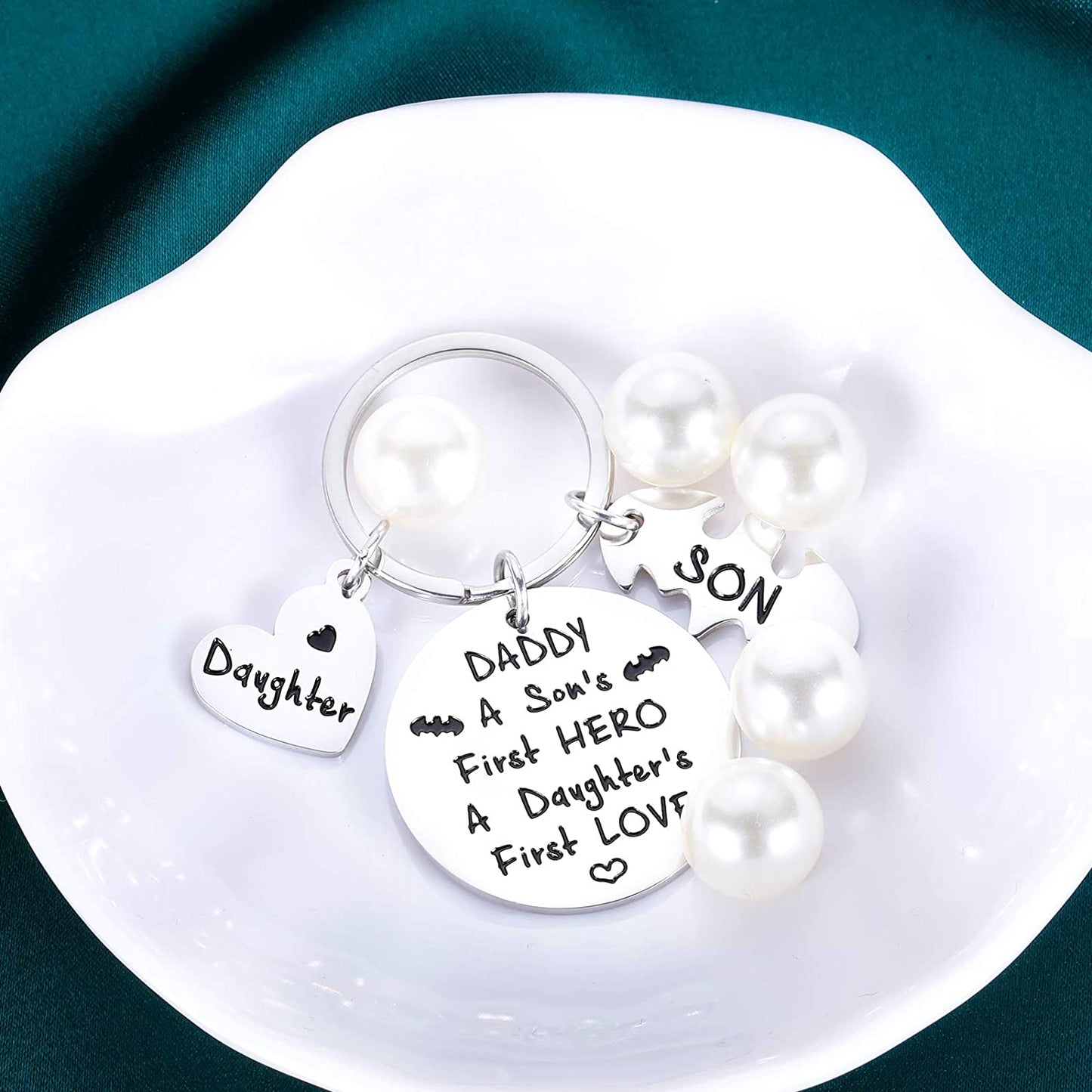 Personalized Charm Keychain Gifts from Son Daughter To Daddy