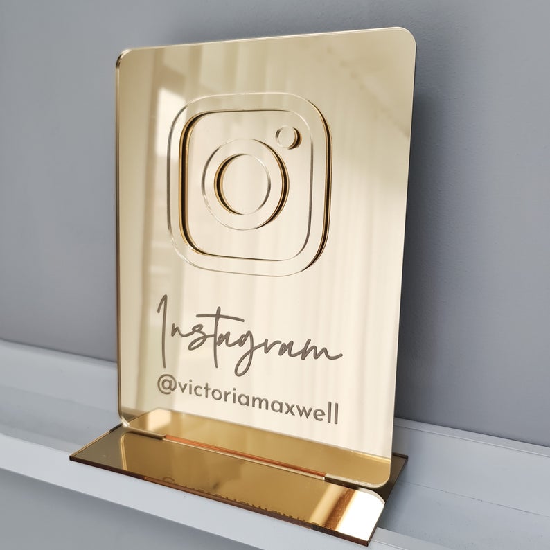 Personalized Deluxe Gold Mirror Business Social Media Sign