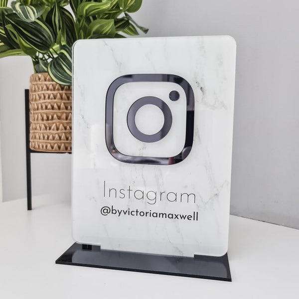 Personalized White Marble Effect Business Social Media Sign