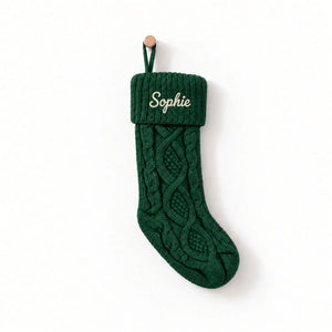 Personalized Green Knit Christmas Stocking with Name