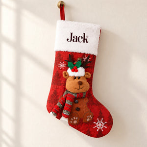 Personalized Reindeer Christmas Stocking with Embroidered Name