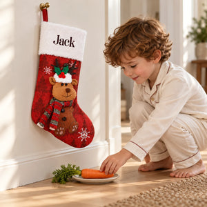 Personalized Reindeer Christmas Stocking with Embroidered Name