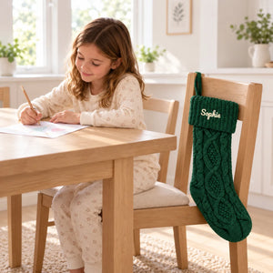 Personalized Green Knit Christmas Stocking with Name