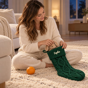 Personalized Green Knit Christmas Stocking with Name