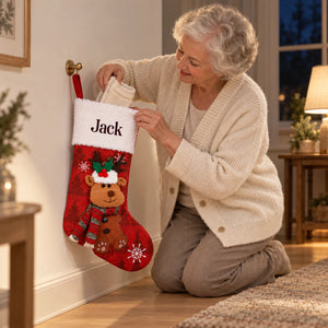 Personalized Reindeer Christmas Stocking with Embroidered Name