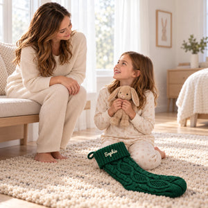 Personalized Green Knit Christmas Stocking with Name