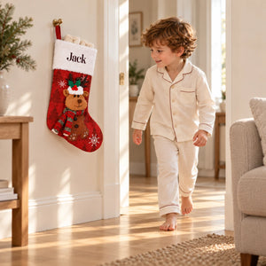 Personalized Reindeer Christmas Stocking with Embroidered Name