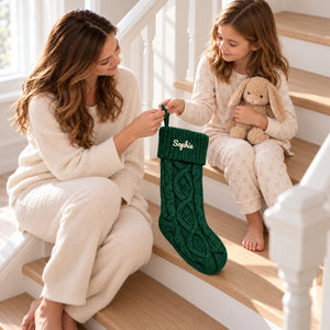 Personalized Green Knit Christmas Stocking with Name