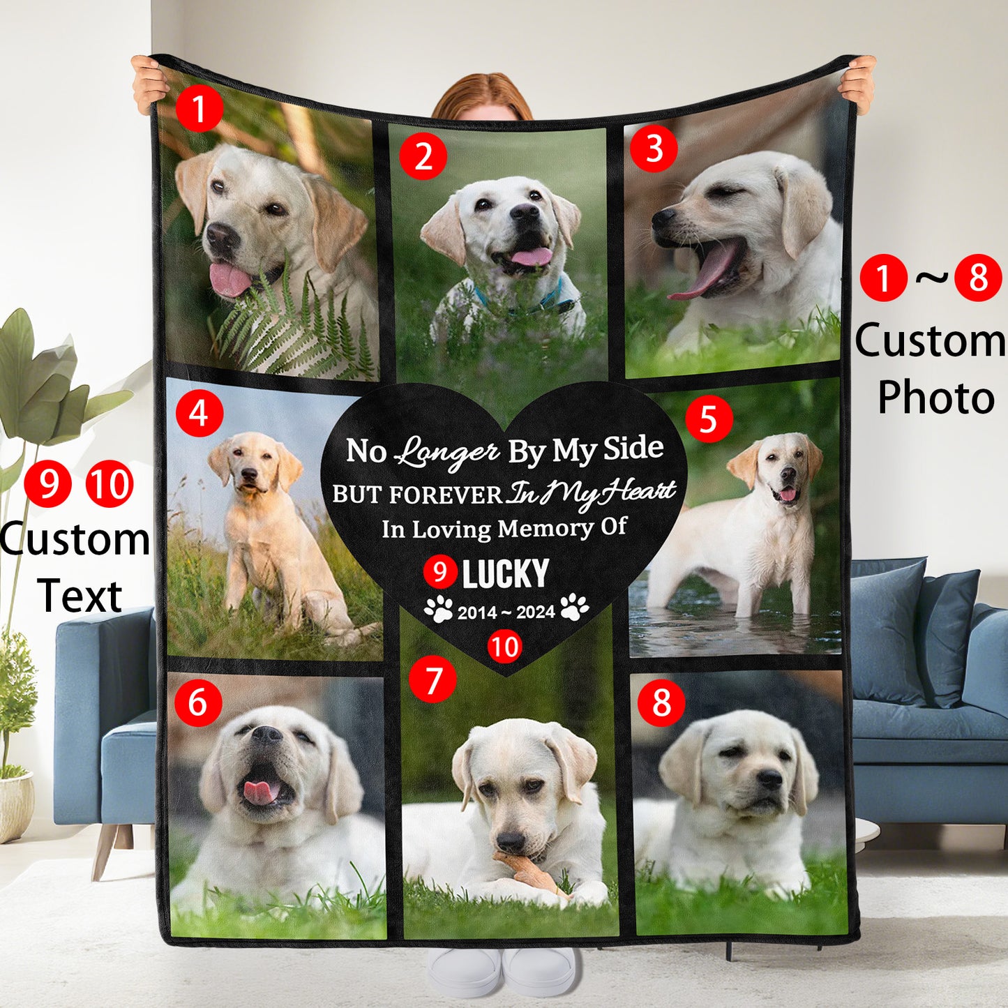 Custom Personalized Pet Photo Blanket with Picture Text, 8 Photos