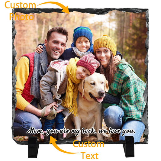 Custom Rock Slate Frame - Personalized Photo Stone Plaque for Loved Ones