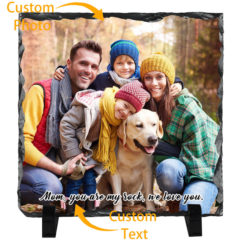Custom Rock Slate Picture Frame - Image with Text