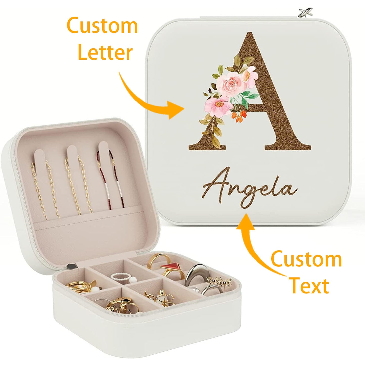 Personalized monogrammed jewelry box with initials and name