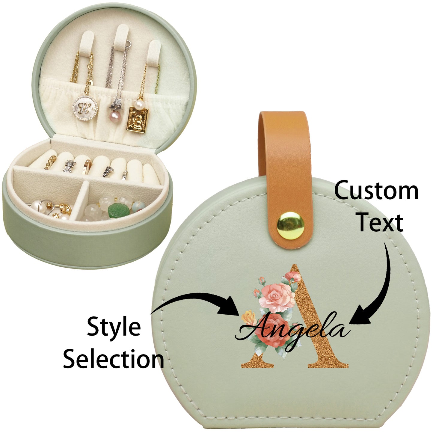 Personalized ladies, monogrammed, text custom jewelry box