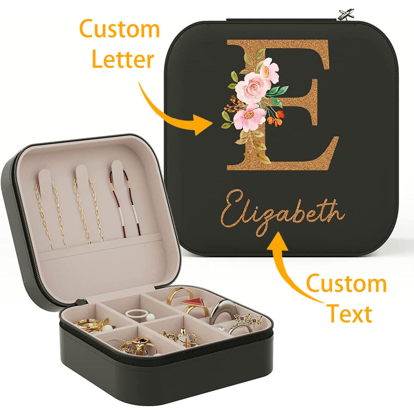 Personalized monogrammed jewelry box with initials and name