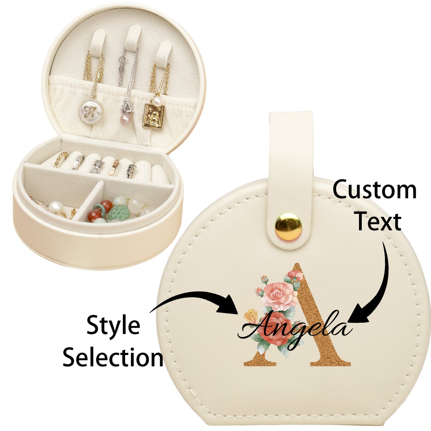 Personalized ladies, monogrammed, text custom jewelry box