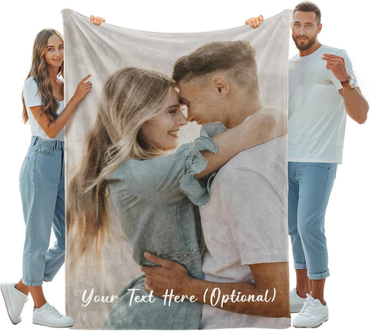 iDIY Personalised Blanket with Photo and Text - Ships Next Day - Customisable Blanket Photo Throw - Customised Gifts for Family and Couples - 1 photo