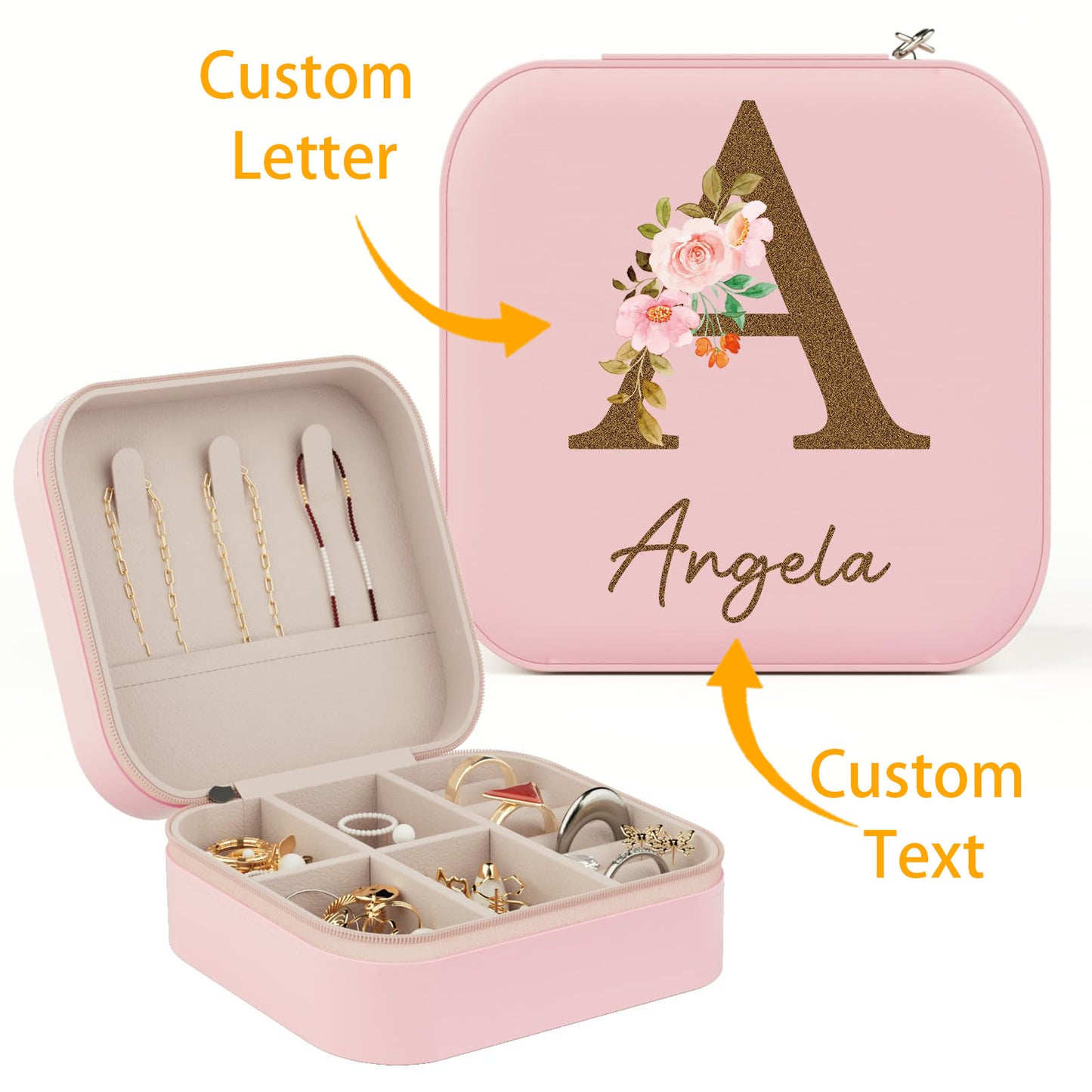 Personalized monogrammed jewelry box with initials and name
