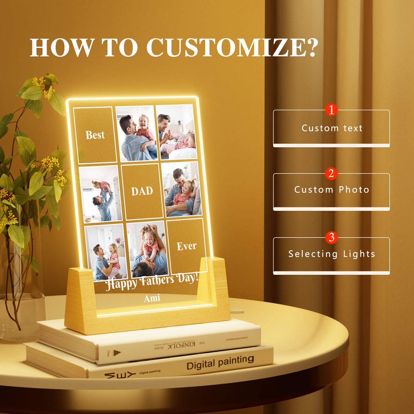 Personalized Father's Day gift: Customized picture and text night light