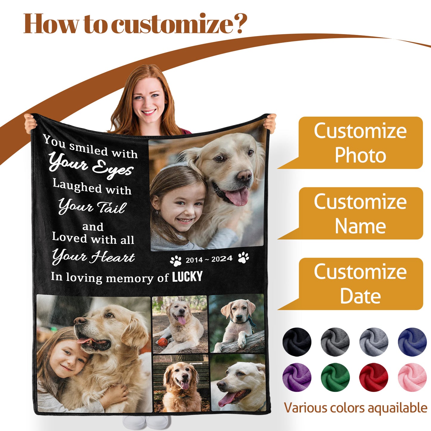 Custom Personalized Bereaved Dog Memorial Blanket with Text Image, 6 Photos
